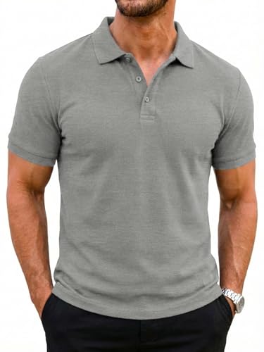 Runcati Herren Poloshirt Kurzarm Sommer Tennis T-Shirt Männer Einfarbig Golf Sport Poloshirts Basic Regular Fit Polohemd Dunkelgrau XL