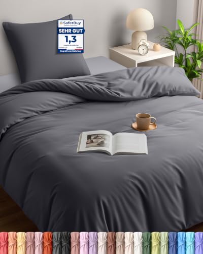 Utopia Bedding Bettwäsche 135x200 cm + 1 Kissenbezug 80x80 cm, Grau