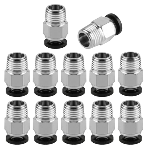 12 Stück PC4-M10 Stecker, PC4-M10 Pneumatik Verbinder, PC4-M10 Pneumatik Steckverbinder, PC4-M10 Gerade Pneumatik Fittings M10 Gewinde PTFE Tube Kupplung für 3D Drucker Schnellverschraubung