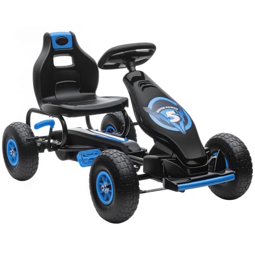 HOMCOM Gokart mit 3-Stufig Verstellbarem Sitz für 5-12 Jahre bis 50 kg Blau
