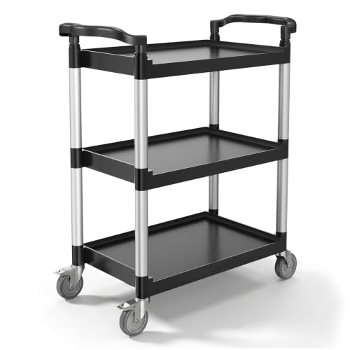 VEVOR Universalwagen, 136 kg Tragkraft, 3-stufiger Universalwagen aus Kunststoff mit 360° Schwenkrädern (2 mit Bremse), 880x410x990 mm großer Servierwagen für Lager, Büro, Zuhause, Restaurant, Küche