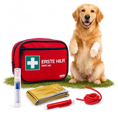 Erste-Hilfe-Set für Hund und Katze, 24-teilig mit Erste-Hilfe-Anleitung für den Notfall, Reiseapotheke Hund, Erste-Hilfe am Hund und Katze, Gesundheitsprodukte für Hunde