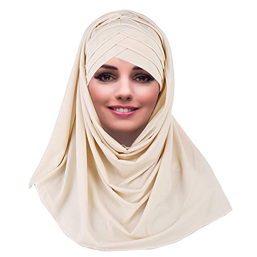 YOFASEN Slouchy Muslimischer Hut - Frauen Islamische Schals Schönes Hijab Beanie Mützen Schal Kopftuch, Beige, One size