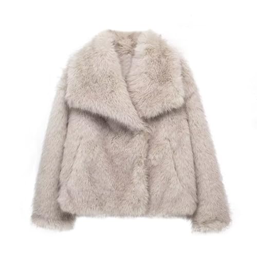 ZhuiKun Damen Kunstpelz Mantel Kurzer Felljacke Faux Pelz Winterjacke Kunstfell Einfarbig Dicker Parka Wintermantel - Aprikose, S