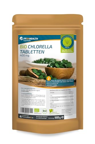 FP24 Health Bio Chlorella - 2500 Tabletten - 1kg - 400mg pro Tablette - Vulgaris - im Zippbeutel - 1000g - Top Qualität