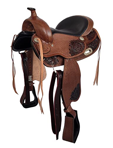 A&M Reitsport Baumloser Westernsattel Zuni braun aus Büffelleder, wechselbares Kopfeisen, Größe:17 Zoll