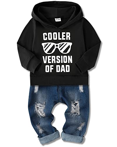 Amissz Babykleidung Set für Baby Jungen Kleidung Outfit, Kinder Jungen Lange Ärmel Brief Print Kapuzenpullover Top + Jeans Hose Bekleidung Weiß 12-18 Monate