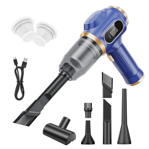 Scstartx Tragbarer Auto Staubsauger Kabellos, Mini Handstaubsauger Wiederaufladbar mit LCD-Display und Mehrere Düsen, Hochleistungs-Handstaubsauger für Auto, Haus, Büro, Sofa, Tierhaare, Tastatur