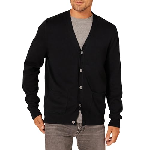 Amazon Essentials Herren Strickjacke aus Baumwolle, Schwarz, XXL