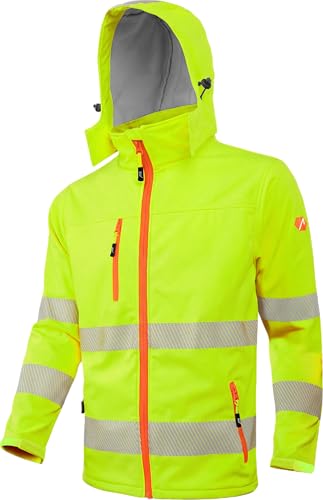 ACE Neon Lite Warnschutz-Jacke - Softshell-Warnjacke inkl. Reflektoren und abnehmbarer Kapuze - EN ISO 20471 - Gelb - XL