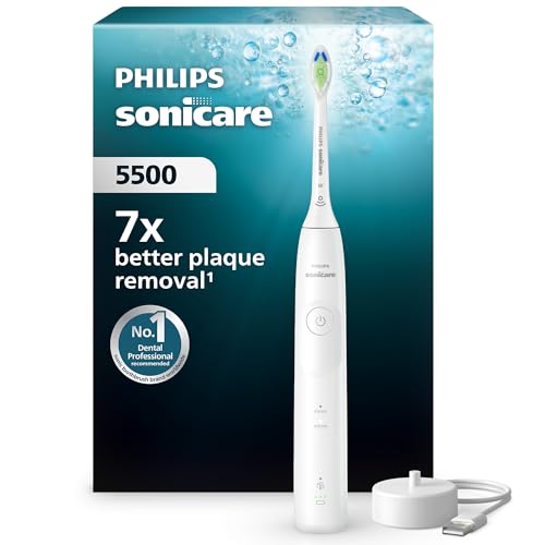 Philips Sonicare 5500 elektrische Zahnbürste, Schallzahnbürste mit 1 Intensitätsstufe, Andruckkontrolle, EasyStart, SmarTimer und BrushPacer, Weiß, Modell HX7110/01 [Neue Technologie]