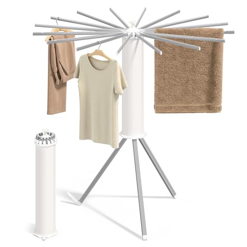 SONGMICS Wäscheständer, Wäschetrockner Ständer klappbar, Wäschespinne tragbar, Standtrockner platzsparend, drehbar, ausziehbar, Waschküche Balkon, 16 Arme aus Aluminiumlegierung, silbern LLR531EW01