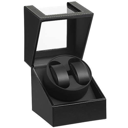 DRAIGERWAY Automatische Uhrenbeweger Box,luxuriöser Uhrenbeweger,Uhrengehäuse mit leisem Mabuchi Motor,Batteriebetrieb oder Netzteil PU Leder (Schwarz PU-DGW)