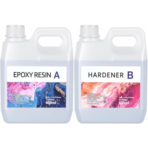 1200ml Epoxidharz, transparent Epoxidharz mit Härter,Epoxidharz Set Anfänger,1: 1-Verhältnis; Kunstharz-Beschichtung, kristallklar, für Holz,künstlerische Kreationen, Schmuckherstellung Kunst