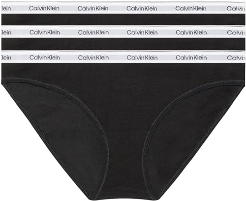 Calvin Klein Damen 3er Pack Slips Bikini Form Baumwolle mit Stretch, Schwarz (Black/Black/Black), M