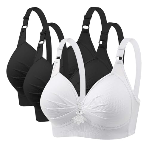 3er Pack Damen BH Große Brüste, BHS Starker Halt Klassische BHS Ohne Bügel Komfort Nahtlos BH Set Yoga Sport Alltag Verstellbar Atmungsaktiv Nahtlos T Shirt Bra Gepolstert Bralette S-4XL