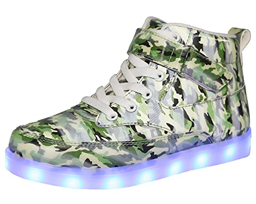 Voovix Kinder High-Top LED Licht Blinkt Sneaker mit Fernbedienung-USB Aufladen LED Schuhe für Jungen und Mädchen(C/grün,38)