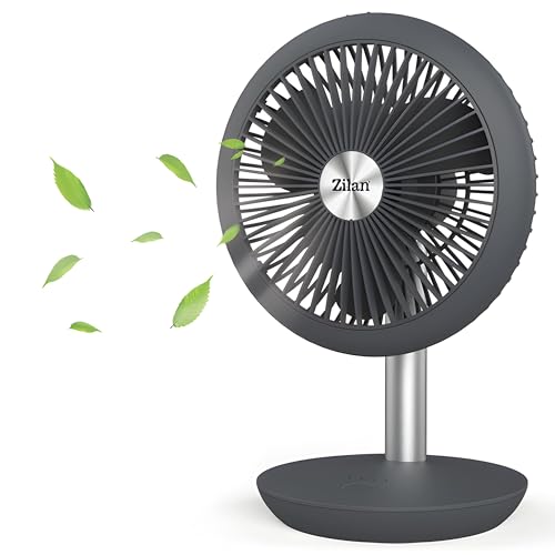Zilan Tischventilator sehr leise | Kabellos | 4000 mAh Akku | Ventilator | 90° neigbar | Schreibtischventilator | Windmaschine | Luftkühler | Energiesparend | 4 Stufen | 15 h kabelloser Betrieb