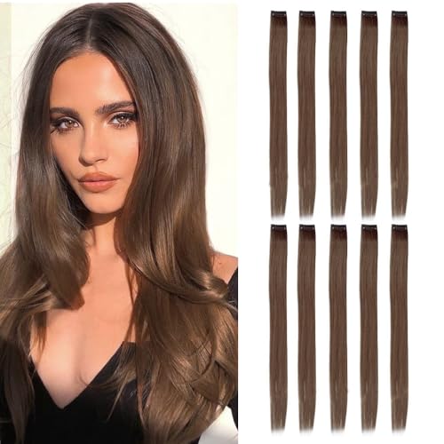 FDEETY 10PCS Extensions Echthaar Clip für Damen Mädchen Haarteil Glattes Echthaar Invisible Haarverlängerung Clip Remy Human Hair 40cm