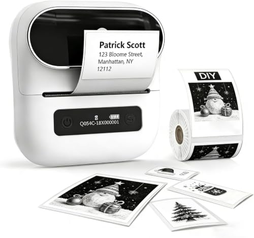 Phomemo M220 Etikettendrucker Bluetooth, 80cm Tragbarer Etikettiergerät Bluetooth Thermo Label Printer für Barcode,Einzelhandel,kleine Unternehmen,mit Telefonen & PC-System Weiß