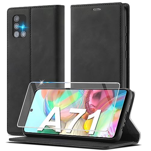 Handyhülle für Samsung Galaxy A71 Hülle Leder [Mit A71 Schutzfolie] für Samsung A71 4G Hülle Klappbar Leder Flip Wallet Stoßfeste Case Schutzhülle Klapphülle für Samsung Galaxy A71 Hülle Holster