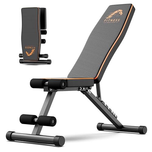 Botifly Klappbare Hantelbank, Multifunktionale Fitnessbank mit 8-fach Verstellbarer Rückenlehne, Bauchtrainer, Schrägbank für Ganzkörper-Workout für Zuhause, Bankdrücken u. Beincurl, Belastung 300 kg