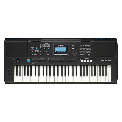 Yamaha PSR-E473 Digital-Keyboard, schwarz – Tragbares, vielseitiges Digital-Keyboard mit 61 anschlagdynamischen Tasten