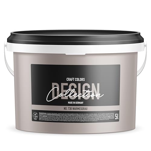 Craft Colors® 5L hochwertige Wandfarbe edelmatt, Kreidefarbe made in Germany, DESIGN Collection No. 730 warmes grau