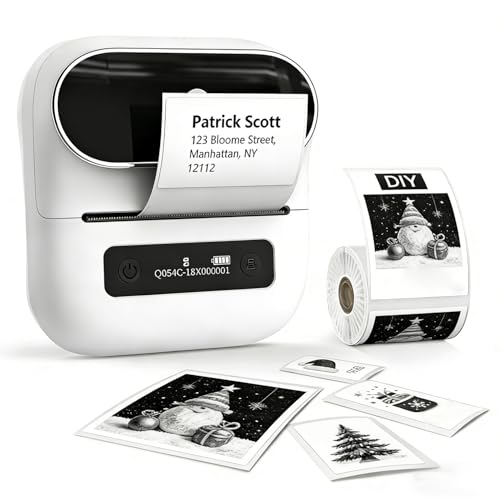 Phomemo M220 Etikettendrucker Bluetooth, 80cm Tragbarer Etikettiergerät Bluetooth Thermo Label Printer für Barcode,Einzelhandel,kleine Unternehmen,mit Telefonen & PC-System Weiß
