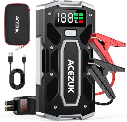 ACEZUK 7000A Starthilfe Powerbank (bis zu 10.0L Benzin und8.0L Diesel) Auto Starthilfe mit LED-Taschenlampe, großen Bildschirm, Jumper Bildschirm, Autobatterie Booster für SUV Motorrad Rasenmäher