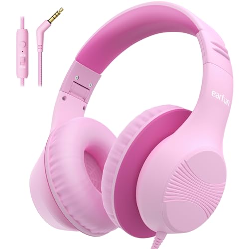 EarFun Kinder Kopfhörer, Over-Ear Kopfhörer für Kinder mit Kabel, 85/94dB Lautstärkenbegrenzer, Faltbar, Einstellbar, Hi-Fi Klang, HD-Mikrofon, Komfortables Tragen, Kinderkopfhörer für Schule/Tablet