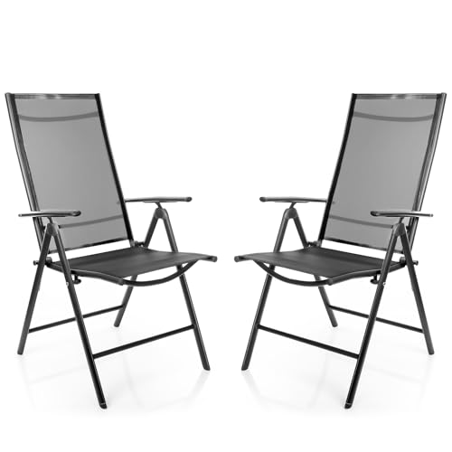 BigDean 2 Stück Gartenstühle dunkelgrau 120 kg belastbar - Balkonstühle Gartenstuhl - Klappstuhl mit 7-Fach Verstellbarer Rückenlehne - hochwertiger Campingstuhl für Balkon, Garten & Terrasse
