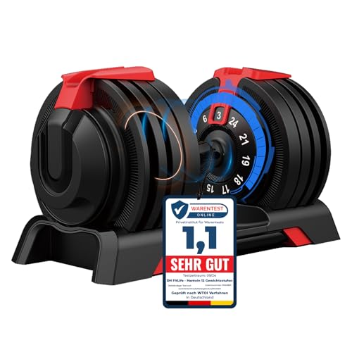 DH FitLife 24kg verstellbare Hantel 3 bis 24 kg mit 12 Gewichtsstufen, Kurzhantel mit Hantelscheiben, verstellbare Kurzhantel, variable Gewichte 12 in 1 (1 Stück)