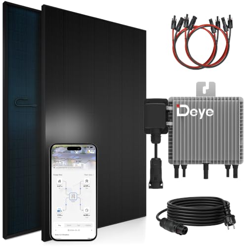 SUNNIVA® 920W Balkonkraftwerk BIFAZIAL FULLBLACK komplett Steckdose DEYE 800W Wechselrichter, PV Solaranlage, 2x 460W Glas-Glas Solarmodule, inkl. 5m Kabel, Bluetooth WIFI, Komplettset
