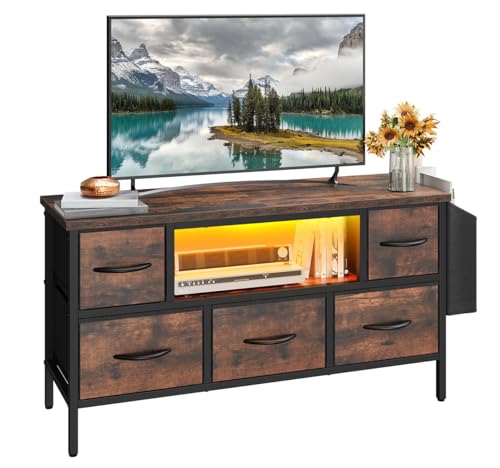 YITAHOME TV-Schrank, TV-Ständer für Wohnzimmer mit 5 faltbaren Schubladen und Regalen, TV-Ständer mit RGB-LED-beleuchtetem TV-Gaming-Entertainment-Center mit Schrank für PS5 (braun)