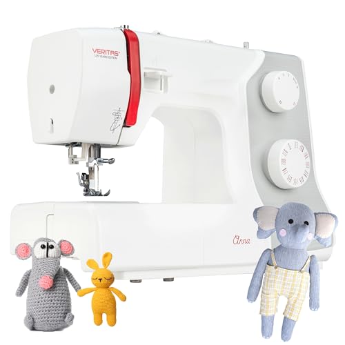 VERITAS Nähmaschine Anna I 32 Stiche I Einfädelhilfe I mit Fuß-Pedal I Freiarm-Nähmaschine I Einstellbare Stichlänge & Stichbreite I Auto-Fadenspannung & Fadenabschneider I LED-Nählicht (weiß-grau)
