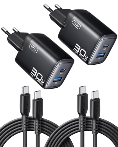 INIU 30W USB C Ladegerät, 2 Stück [USBC + USBA] Schnellladegerät mit Kabel, GaN PD Mehrfach Netzteil, USB C Charger für iPhone 17 16 Pro Max, iPad Pro, MacBook Air, Galaxy S25 S24 Ultra, Google 10 etc