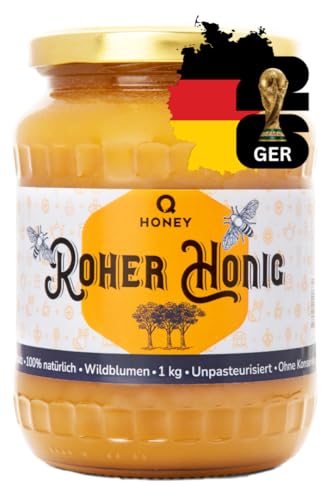 Q Honey Wildblütenhonig 1 kg – roher Imkerhonig aus Litauen, London Honey Award Platin 2026, naturbelassen ohne Zusätze, für Frühstück & Tee