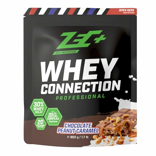 ZEC+ Whey Connection Professional – aus hochwertigem Whey-Konzentrat & 30% Whey Protein-Isolat, hochwertiger Eiweißshake mit Enzymkomplex, Schoko-Erdnuss-Karamell - 800 g