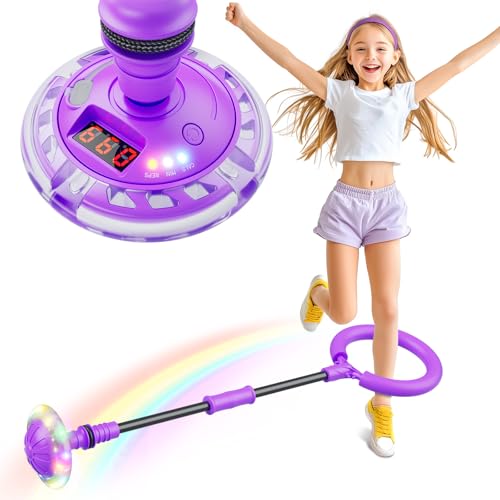 Hot Bee Kinder Blinkender Springring Fußkreisel mit Zähler, Timer, Kalorienzähler, Spielzeug Geschenke für Mädchen 6 7 8 9 10 11 Jahre, Aufladbare Swing Wheel, Weihnachten, Geburtstag Lila