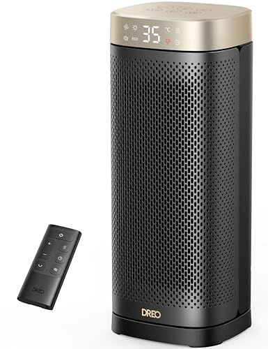 Dreo Heizlüfter Energiesparend Leise, 2000W Keramik Heizung mit Thermostat, 12-Std-Timer, 3 Modi, 70° Oszillation, 16 Zoll Elektroheizung für Räume, Überhitzungs-Kippschutz, Solaris Slim H2, Gold