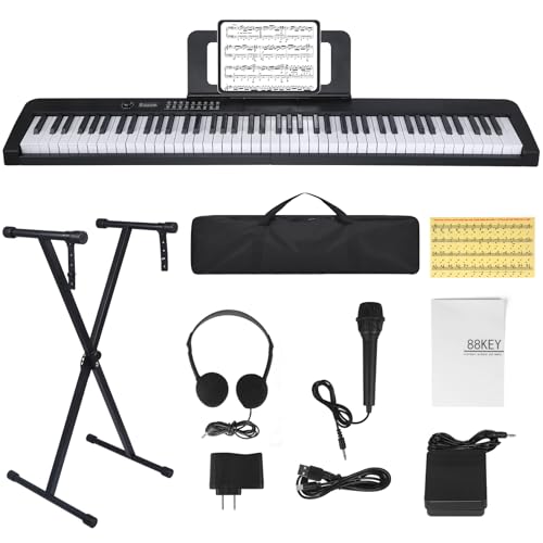Klaviertastatur mit 88 Tasten, elektrisches Digitalpiano mit halbgewichteten Tasten, Keyboard Piano mit Sustain-Pedal, Netzteil, Ständer, Tragetasche, Kopfhörer, USB-MIDI-Kompatibilität, für Anfänger