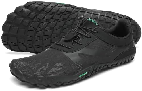 SAGUARO Barfußschuhe Herren Damen Traillaufschuhe Outdoor & Indoor Training Fitnessschuhe Wander Wald Strand Straße Laufschuhe Walkingschuhe Schnell Trocknend Badeschuhe, Öl Schwarz, 44 EU