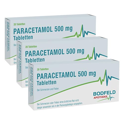 PARACETAMOL 500 mg Tabletten Bodfeld Apotheke (3x20St) 60 St - bei leichten bis mäßigen Schmerzen (wie Kopfschmerzen, Regelschmerzen und Zahnschmerzen) | gut verträglich, fiebersenkend
