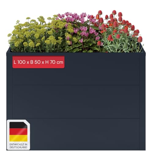 STEELSØN Icarus Hochbeet Metall – Pflanzenbeet 100x50x70 cm – Gemüsebeet Anthrazit – Beet für Garten & Balkon – Pflanzenkübel mit offener Bodenstruktur – Wetterfestes Gartenbeet – Kräuterbeet