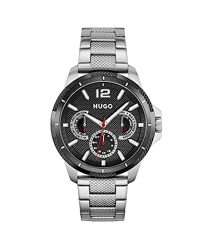 HUGO Multi Zifferblatt Quarz Uhr für Herren Kollektion #Sport mit Silbernes Edelstahlarmband - 1530195