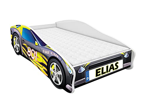 ACMA Autobett 160x80 cm mit Matratze und Lattenrost - Kinderbett Auto personalisiert mit Name, Modell 6, stabiles Jugendbett für Kinderzimmer, belastbar bis 120 kg