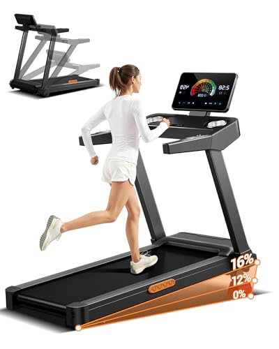 UMAY Laufband für Zuhause mit Steigung 16%, 14KM/H Laufband Klappbar mit Pulsmessung, Treadmill for Home mit leisem 3,5-PS-Motor, LED-Anzeige, Max Belastung 180KG, Leicht