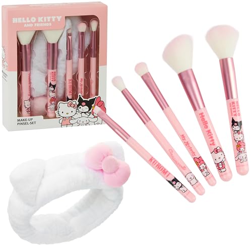 Hello Kitty Make up Pinsel Set, 5 Schminkpinsel inklusive flauschigem Stirnband