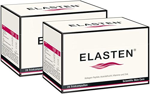 Doppelset Elasten Trinkampullen 2 x 28 Trinkampullen - Verbessertes Hautbild, weniger Falten, nachhaltige Wirkung, Innovatives Anti-Aging von innen!